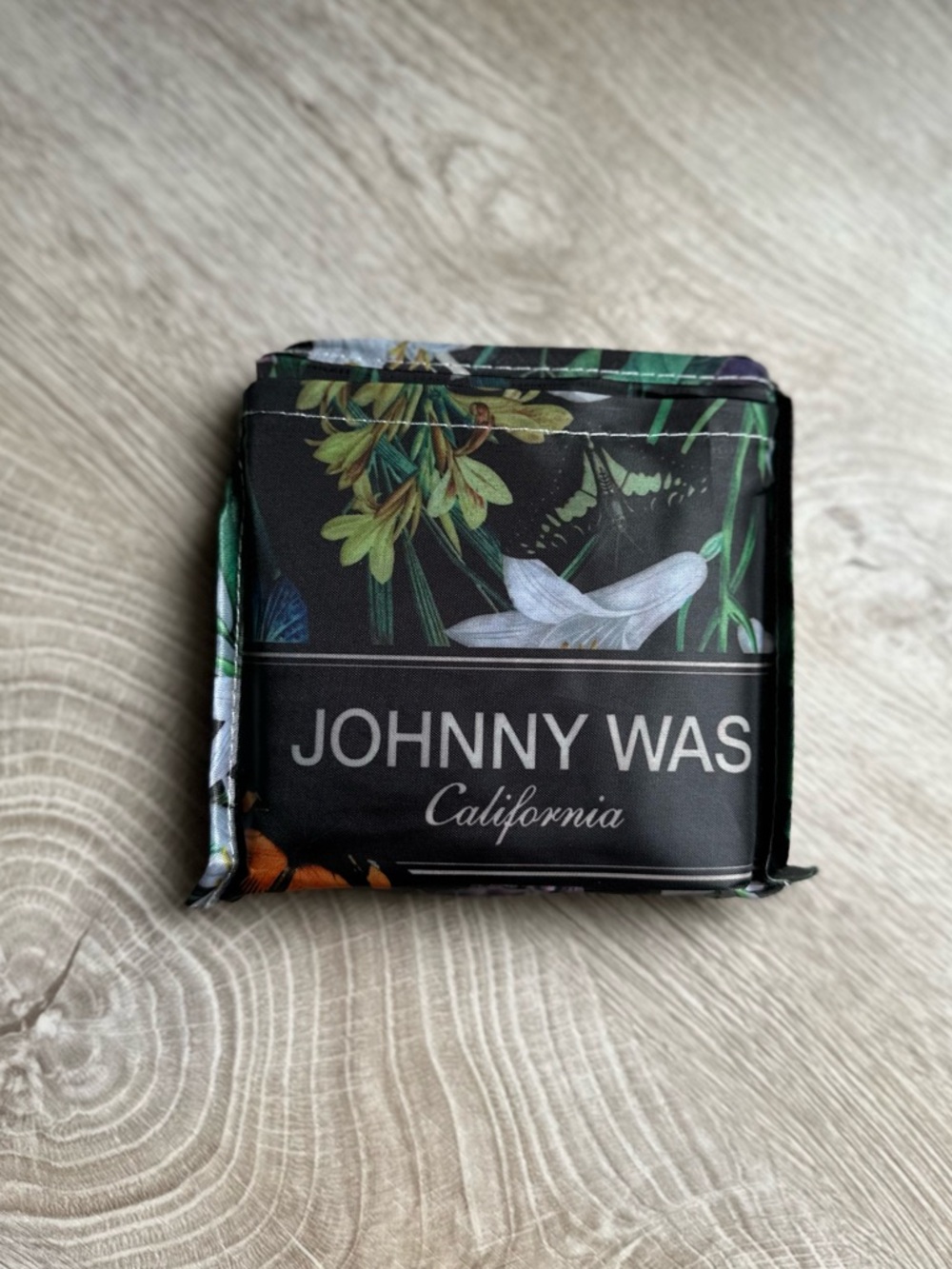 Johnny Was Black Floral Foldable Tote Reusable  Bag